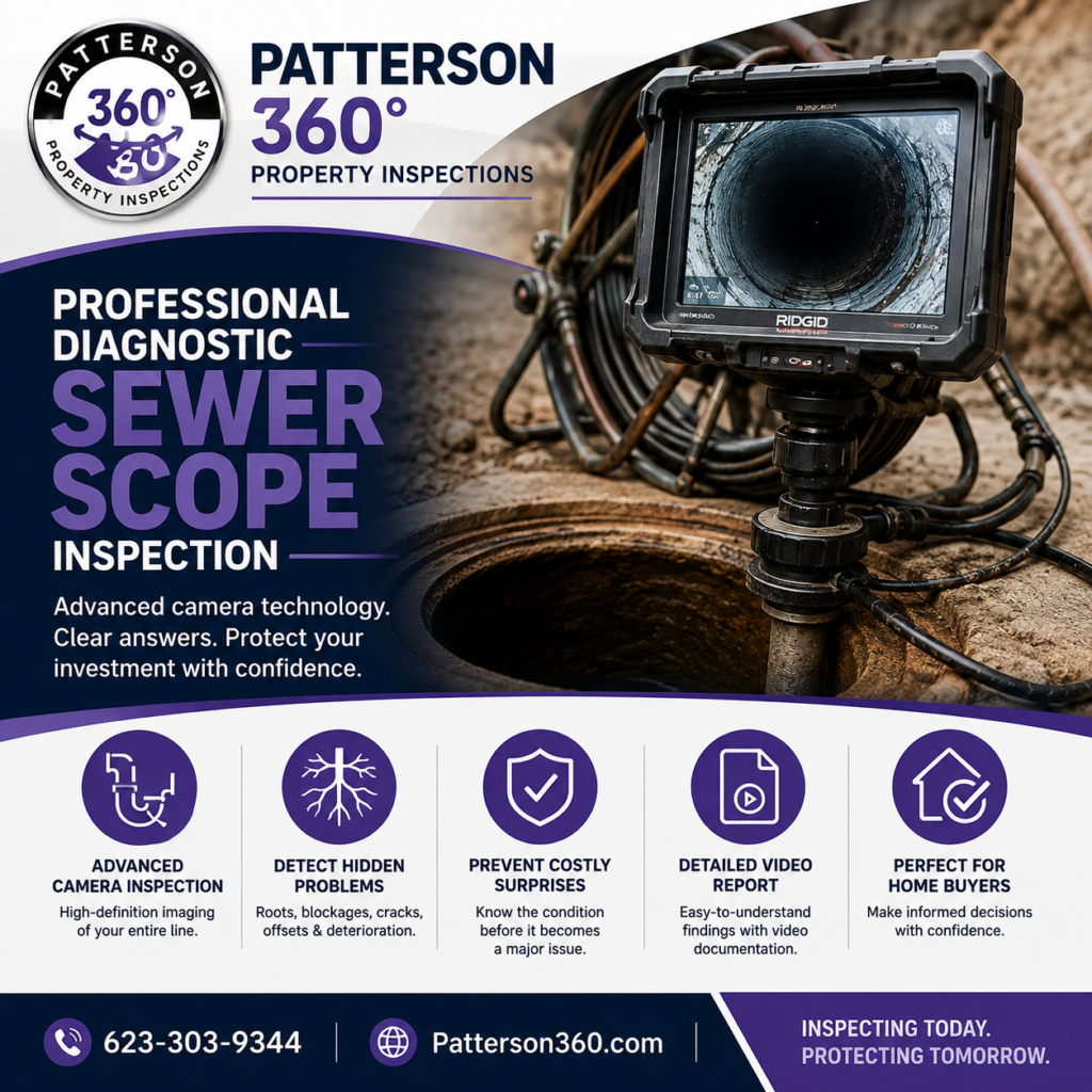 Patterson 360 HD sewer scope camera used for a diagnostic sewer line inspection in Arizona